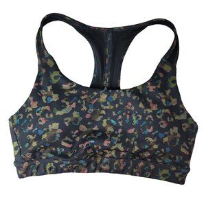 Athleta Contender Leopard Sports Bra Small Mesh Pullover Ancient Forest #446803